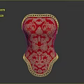 Red Corset With Golden Intricate Patterns And Black Rivet Trim