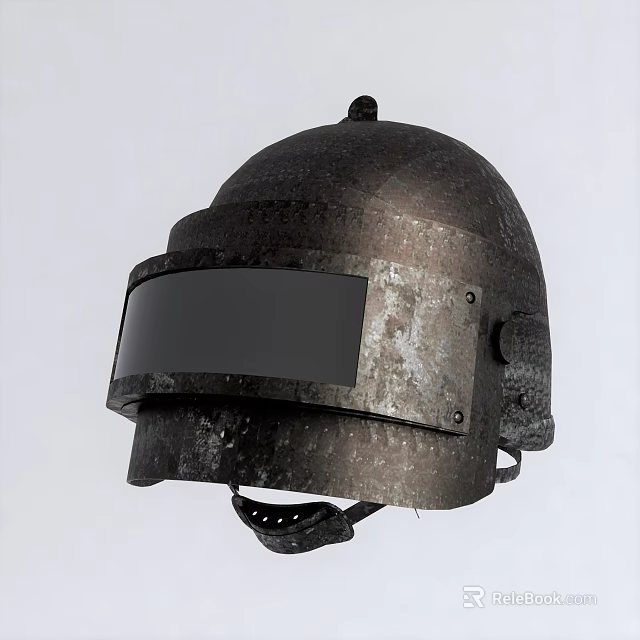 Worn Metal Protective Helmet With Face Shield And Chin Strap Design 3d model 