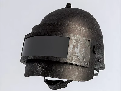 Worn Metal Protective Helmet With Face Shield And Chin Strap Design 3d model