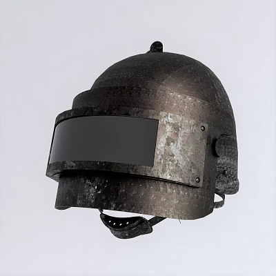 Worn Metal Protective Helmet With Face Shield And Chin Strap Design 3d model