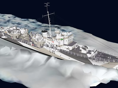 Military Warship Sailing On Open Sea With Deck Equipment Superstructure And Hull Features 3d model