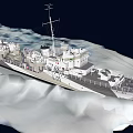 Military Warship Sailing On Open Sea With Deck Equipment Superstructure And Hull Features