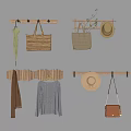 Wooden Wall Mounted Hooks with Hanging Bags Hats Coats and Umbrella