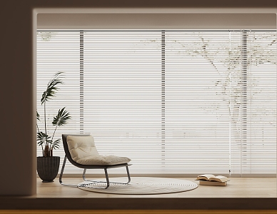 Modern Venetian Blinds Curtain Shangri-La Curtain Honeycomb Curtain Single Chair Leisure Chair Green Plant Vertical Curtain 3d model