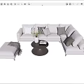 Light Colored Corner Sofa Coffee Table Combination With Patterned Cushions Ottoman Vase And Magazine 3d model
