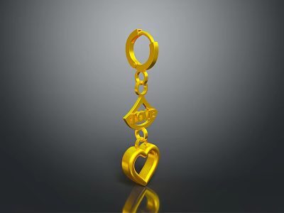 Golden Daily Necessities Pendant With Ring Diamond Shape LOVE Lettering And Heart Charm 3d model
