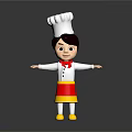 3D Game Movie Character Chef Wearing White Toque Red Bow Tie And Red Yellow Skirt