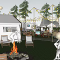 Scenic Campsite With Tent RV String Lights Trees And Picnic Tables