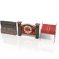 Wild West Themed Scene Components With Red Archway Wooden Wall And Awning