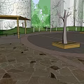 Residential Landscape With Serene Pavilion And Colorful Trees In Paved Square