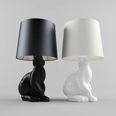 Unique Shaped Black And White Animal Table Lamps With Cylindrical Shades 3d model