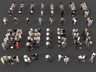 Large Group of People Standing Interacting and Moving in Open Area 3d model