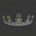 Golden Decorative Crown With Green Gemstones And Ornate Intricate Design Details