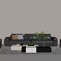 Modern Black Sofa and Coffee Table Set With Decorative Pillows Green Plant and Side Tables 3d model