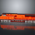 Orange Rusty Train Locomotive with Wheels and Reflection on Gray Background