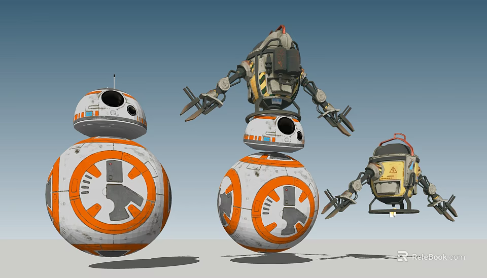 Smart Machines With Spherical Bodies Mechanical Arms And Flying Unit 3d model 