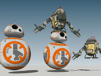 Smart Machines With Spherical Bodies Mechanical Arms And Flying Unit 3d model