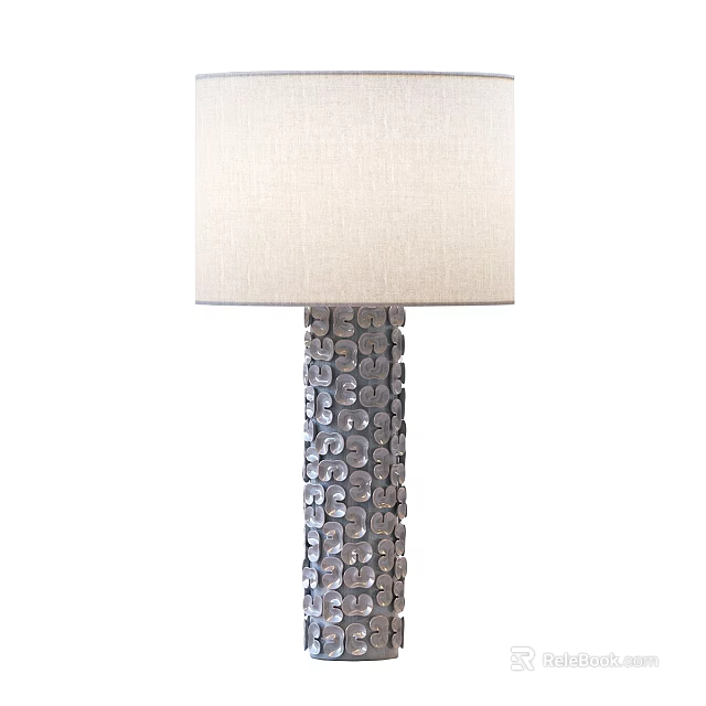Elegant Table Lamp With Square Linen Shade And Textured Silver Base For Home Decor 3d model