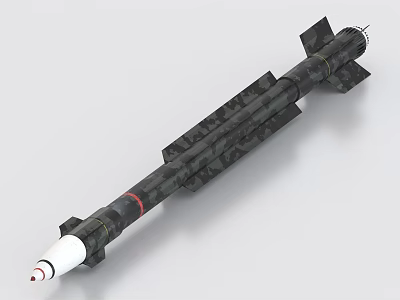 Military Weapon Missile With White Warhead Camouflage Body And Rear Stabilizer Fins 3d model