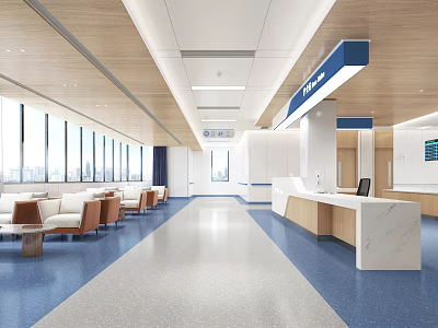 Modern Hospital Outpatient Clinic Lobby Interior With Reception And Waiting Area 3d model
