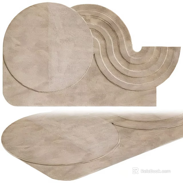 Modern Shaped Rug With Curved Lines Circular Patterns And Neutral Tone Design 3d model 