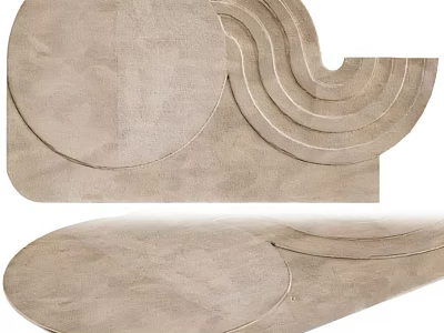 Modern Shaped Rug With Curved Lines Circular Patterns And Neutral Tone Design 3d model