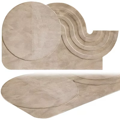 Modern Shaped Rug With Curved Lines Circular Patterns And Neutral Tone Design 3d model