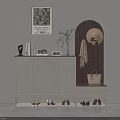 Modern Cream Entryway Shoe Cabinet With Wooden Pegboard Hanging Area And Built In Storage Bench