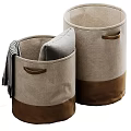 Laundry Storage Baskets In Beige Brown With Handles For Towels And Blanket Organization