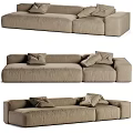 Modern Beige Fabric Sectional Sofa With Comfortable Pillows And Soft Cushions 3d model
