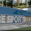 Basketball Gym Entrance With Blue Turnstiles Digital Screens And Reception Area