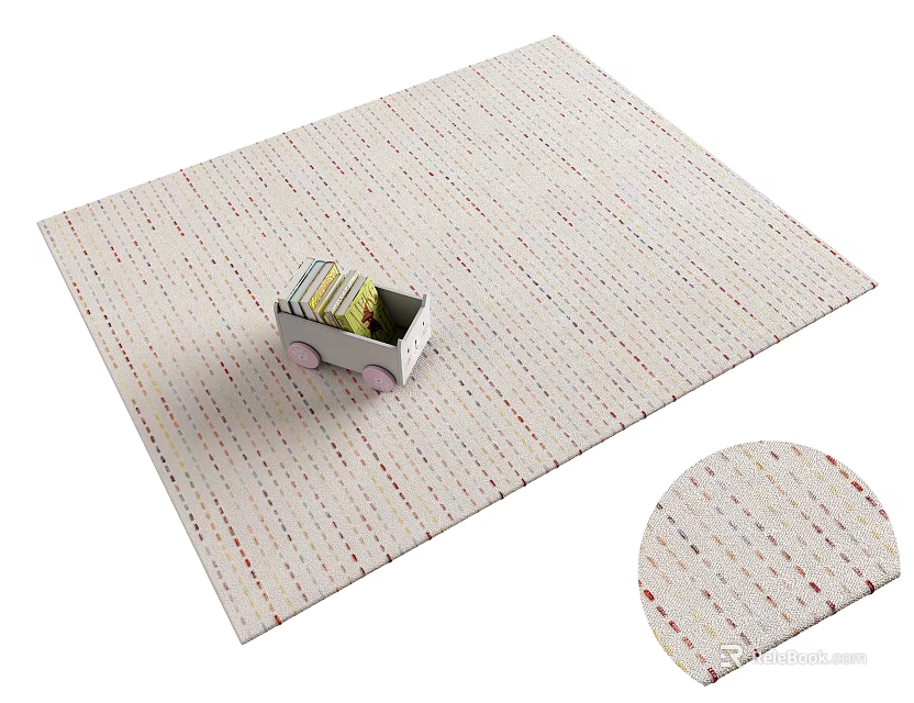 Light Colored Square Rug With Red Beige Stripes And Small Toy Car With Books 3d model 