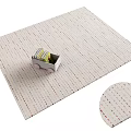 Light Colored Square Rug With Red Beige Stripes And Small Toy Car With Books