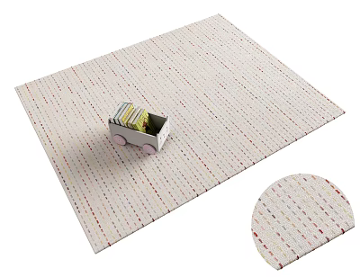 Light Colored Square Rug With Red Beige Stripes And Small Toy Car With Books 3d model