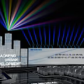 Modern Stage Design With LED Screens Blue Lighting Colorful Beams And Audience Seats