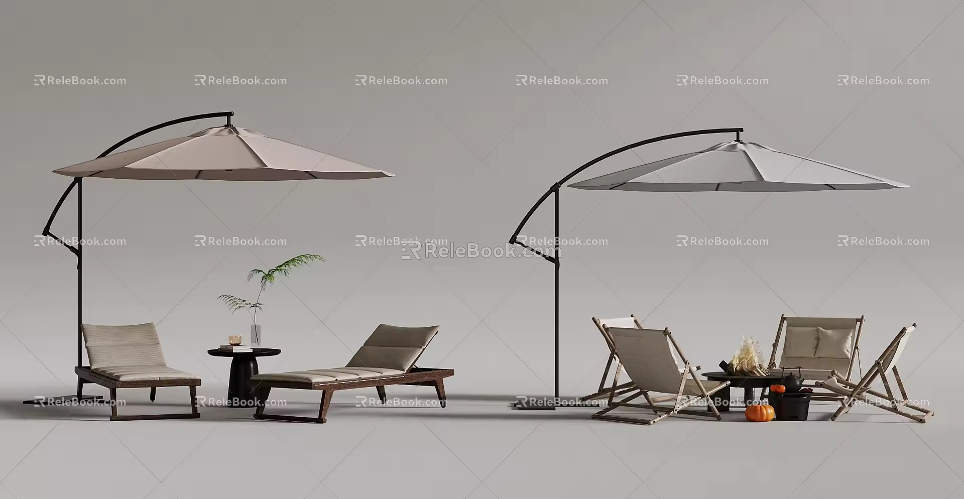 Outdoor tables and chairs umbrellas 3d model