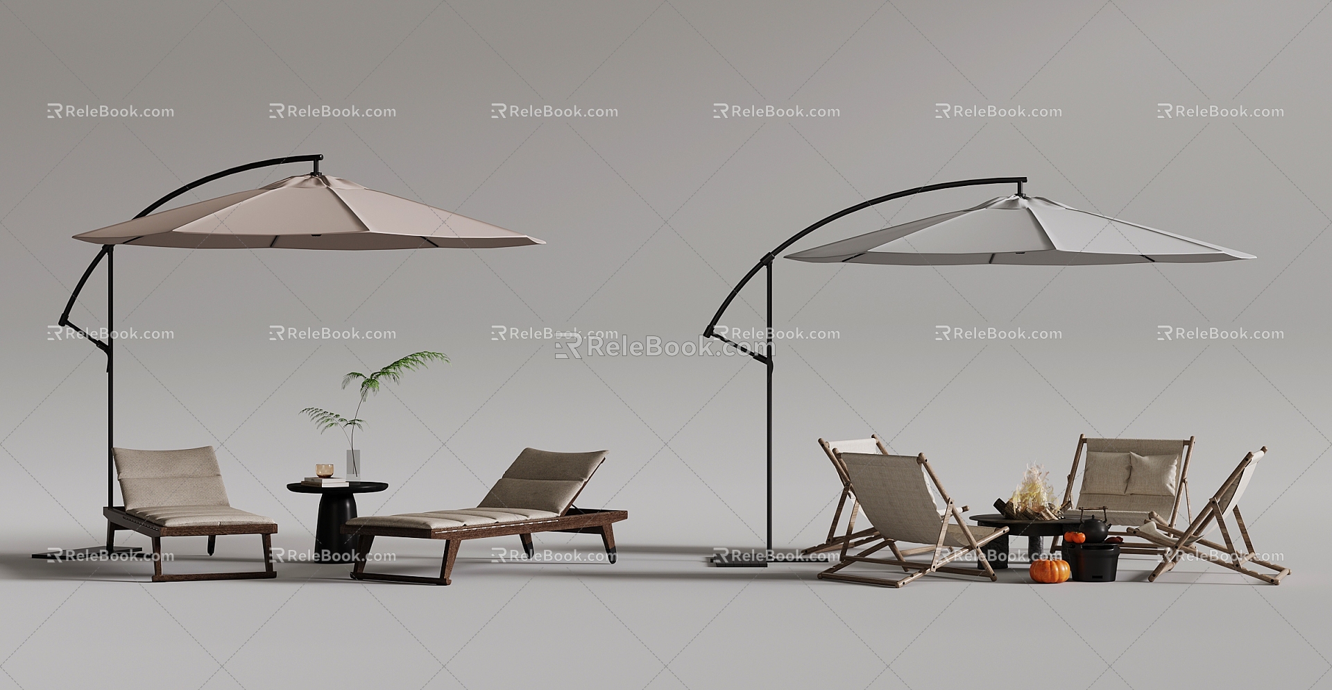 Outdoor tables and chairs umbrellas 3d model