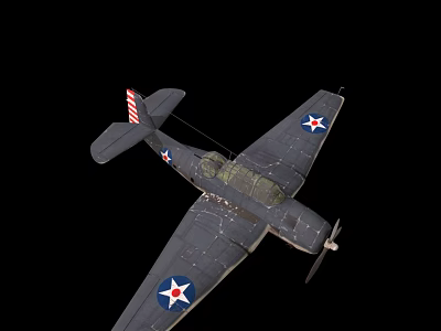 Vintage Gray Fighter Plane with Blue Star Insignia Red White Striped Tail and Worn Details 3d model