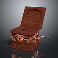 Wooden Music Box Decorative Ornament Set With Open Lid And Gold Leaf Carvings Crank Handle