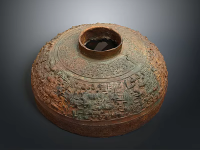 Ancient Bronze Vessel With Intricate Carved Patterns And Traditional Sculptural Design 3d model