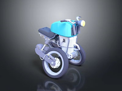 Minimalist Modern Blue Motorcycle 3D Model Featuring Black Seat And Yellow Headlight 3d model