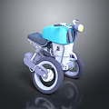 Minimalist Modern Blue Motorcycle 3D Model Featuring Black Seat And Yellow Headlight
