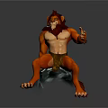 Anthropomorphic Lion Character With Red Mane Muscular Build Sitting On Blue Base
