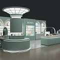 MEIMEI Cosmetics Store Interior With Green Counters Shelves And Plant Decorations