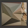 Cartoon Scene Featuring Colorful Geometric Polyhedron With Hole And Shiny Crystal Texture Reflection