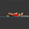 Yoga Exercise On Blue Mat With Yellow Resistance Band And Red Cushion