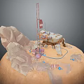 Martian Like Surface Rocky Terrain Exploration Rover With Flag Cables And Small Stones