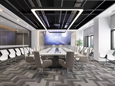 Modern Conference Room Interior Design With Long Table Chairs Large Screen And Carpet 3d model