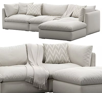 Cozy Beige Sectional Sofa With Chevron Pillows And Soft Throw Blanket 3d model