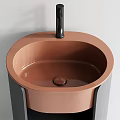 Elegant Modern Bathroom Washbasin Design With Copper Colored Basin Black Stand And Mirror